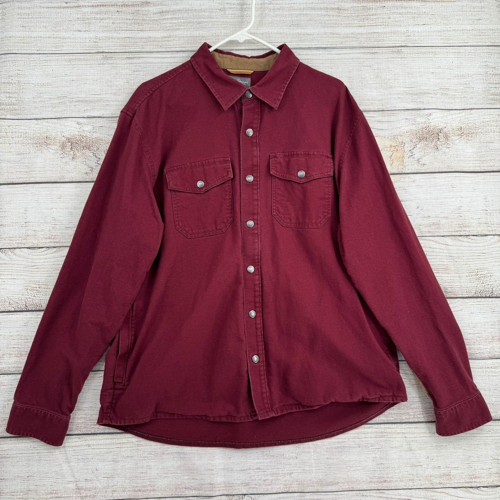L.L. Bean‎ Signature Shirt Jacket Mens XL Burgundy Slim Fit Cotton Elbow Patch